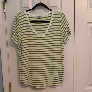 Green Envelope Green and White Striped V-Neck Tee tunic L